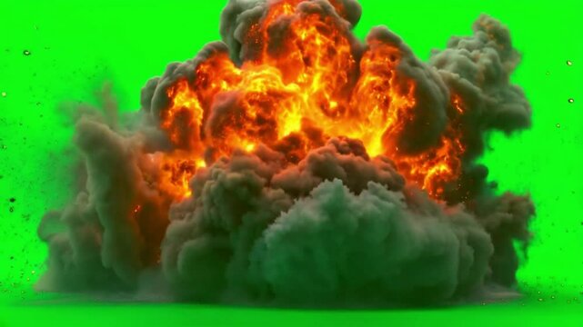 Explosi&oacute;n de efectos especiales en fondo de pantalla verde croma. 