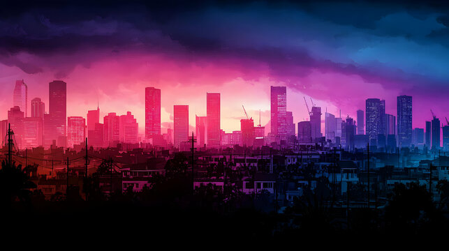 Colorful Pixelated Cityscape At Dusk