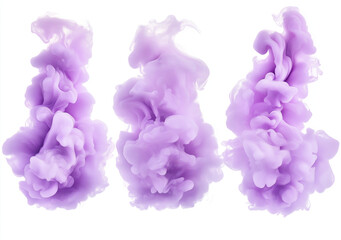 Three purple smoke clouds on a pink background, transparent PNG format