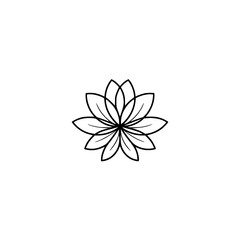 Minimalist Flower Icon, Black Outline, White Background