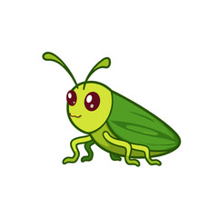 Obraz premium cartoon grasshopper character smiling on a plain white background 