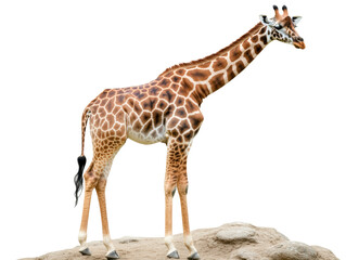 Obraz premium Giraffe standing gracefully on rocky outcrop in natural habitat, cut out