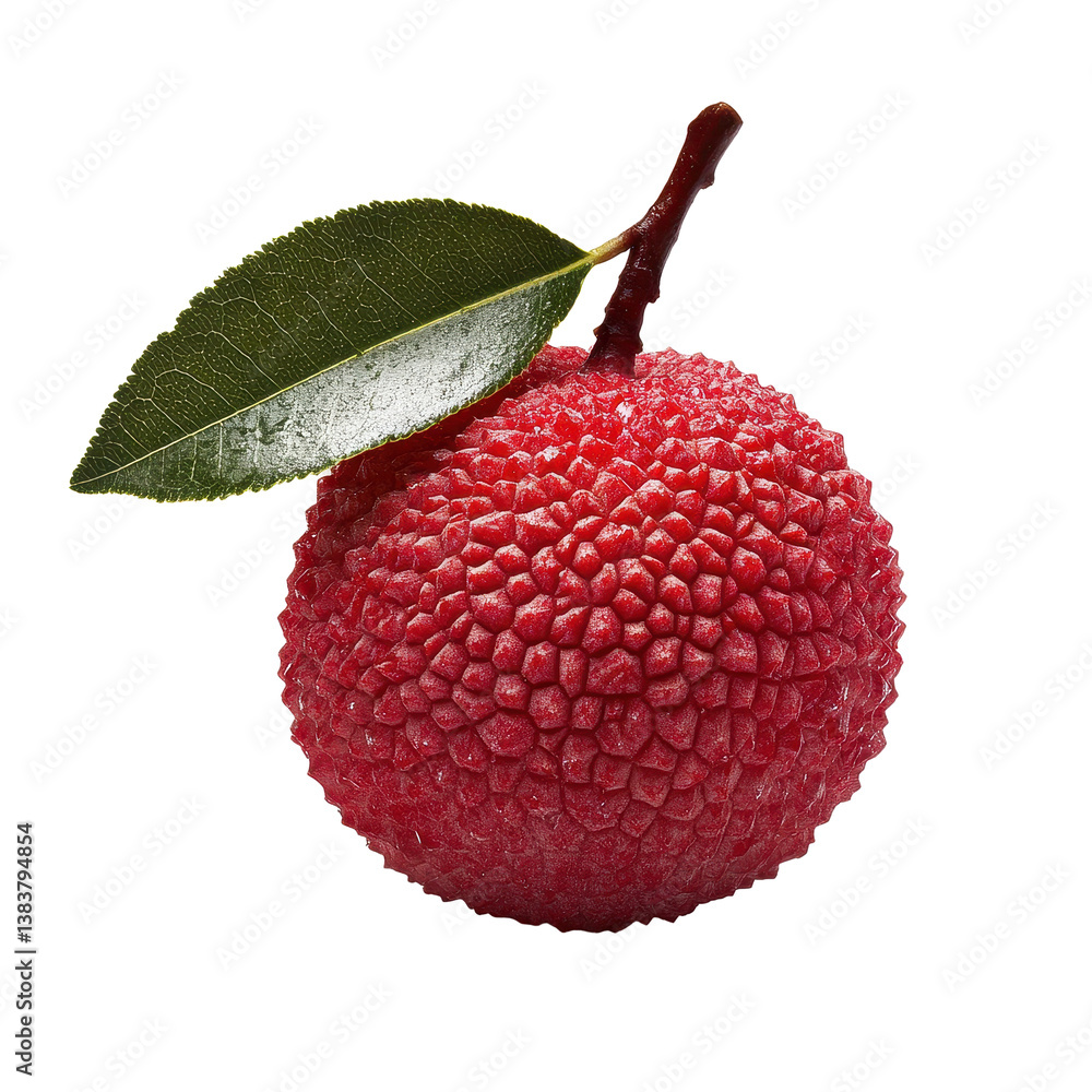 Poster fresh lychee fruit with leaf isolated on transparent background showcasing natural texture and color
