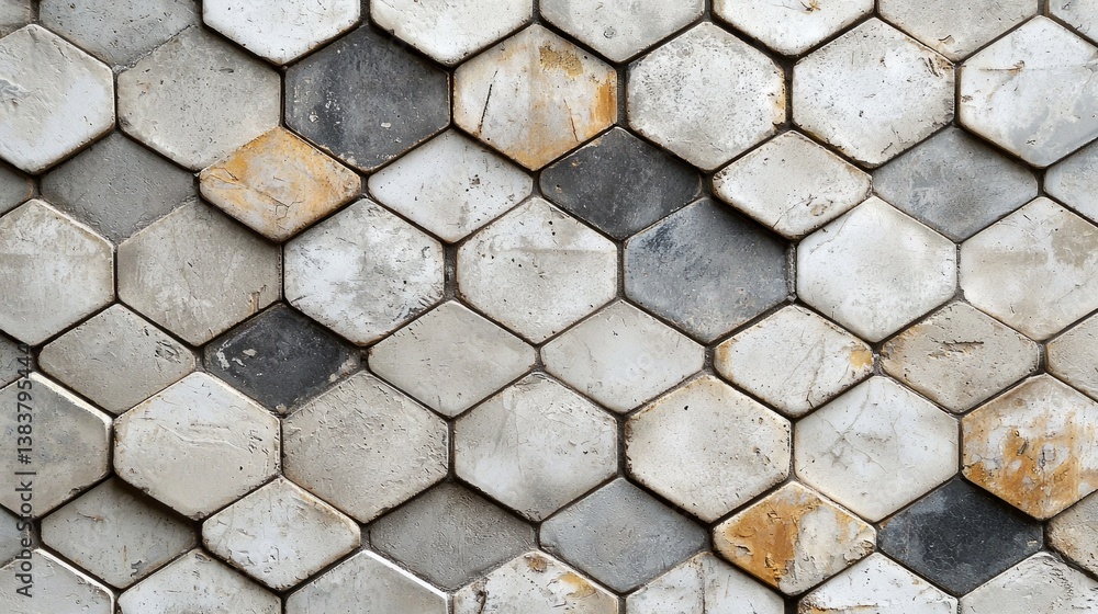 Poster Studio space showcases a captivating arrangement of hexagonal tiles in muted grey tones, blending textures and shapes. This contemporary design element enhances the ambiance with its artistic flair