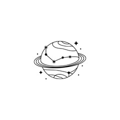 Minimalist Line Art Planet with Constellation: Celestial Illustration