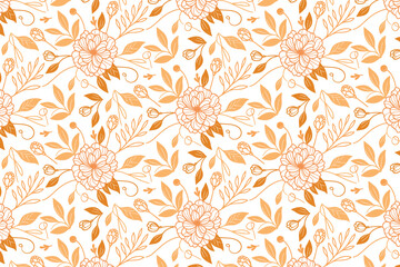 Fototapeta premium modern seamless pattern of one line cotton flowers and rose sketches for decorative kitchen wear and home use
