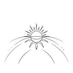 Minimalist Sun and Sky Line Art, Abstract Design Element