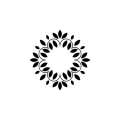 Minimalist Floral Mandala Design: Black Leafy Wreath on White