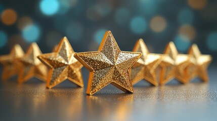 Five Gold Glitter Stars Excellence Rating Review Award Achievement