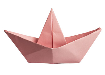 Crafting a pink origami boat for creative projects and decorations, cut out