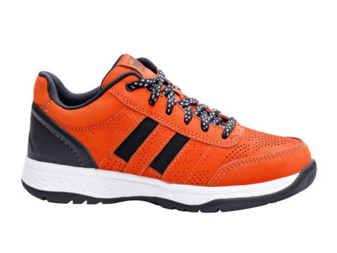 Bright orange athletic shoes designed for comfort and style, cut out