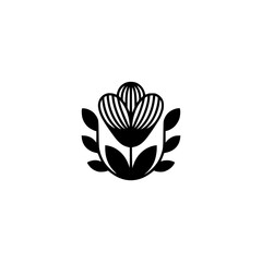 Minimalist Floral Emblem: Black & White Vector, Scandinavian Style.