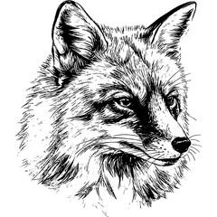 Fototapeta premium Detailed black and white drawing of a fluffy cat's face with expressive eyes and long whiskers. Pet illustration.