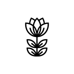 Minimalist Black Flower Icon on White Background