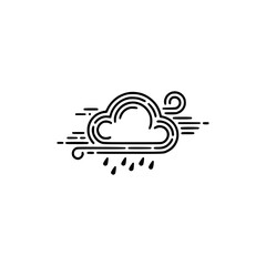 Minimalist Weather Icon: Rain, Wind, Cloud. Black Line Art.