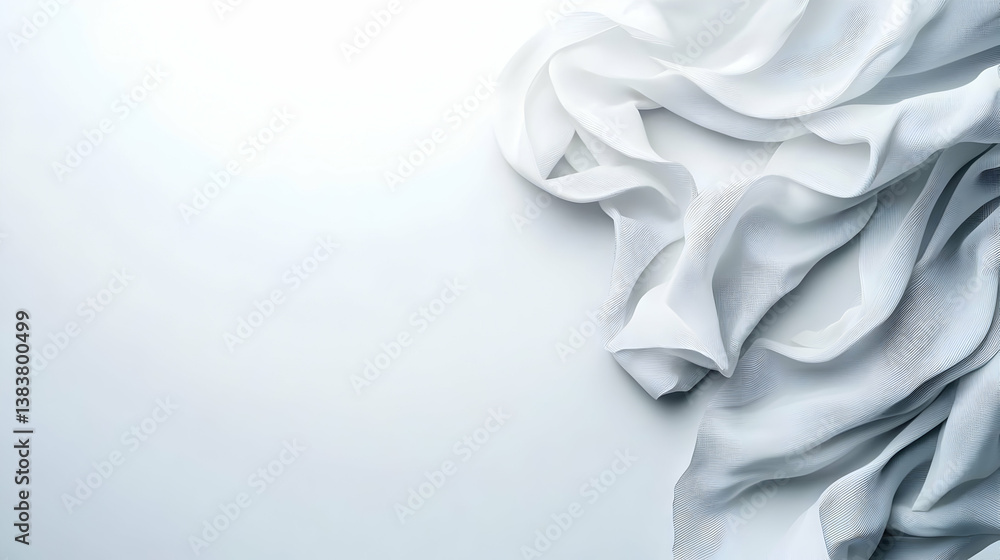 Poster elegant white fabric drape with subtle pattern on light gray background