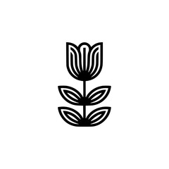 Minimalist Tulip Flower Icon - Black & White Vector, Clean Design, Spring Symbol