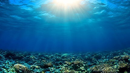 Naklejka premium Sunlight Illuminating Underwater Coral Reef