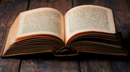 Obraz premium Open Antique Book On Dark Wooden Table