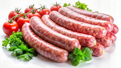 Raw sausages with herbs and tomatoes