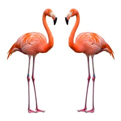 Two American Flamingos Facing Each Other on White Background
