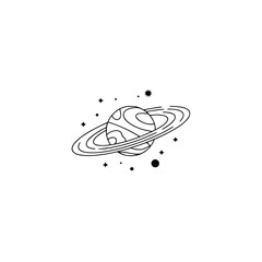 Minimalist Saturn Planet Line Art Illustration on White