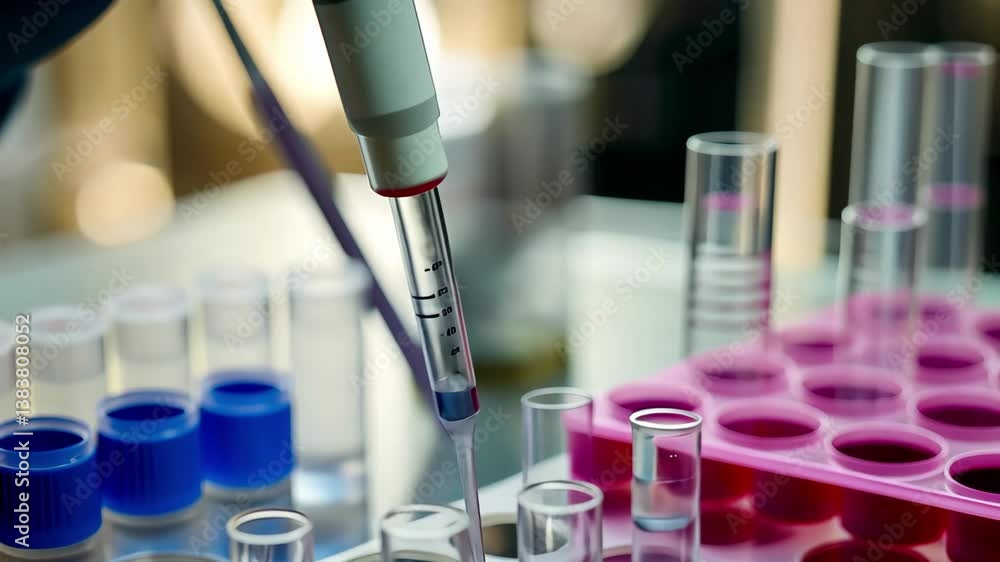 Poster laboratory experiment showcases precise liquid measurement in glass test tubes with a focus on scien