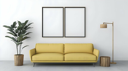 Modern Minimalist Living Room With Yellow Sofa