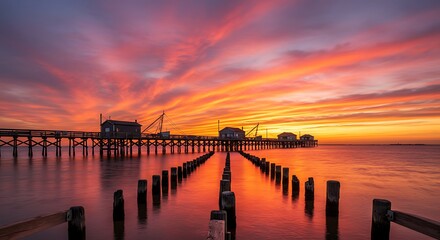 Fototapeta premium Fiery Sunset Serenade AI Generated