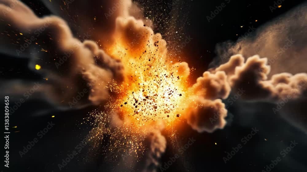 Aufkleber Explosive fireball erupts into a cloud of smoke and debris in stunning 4k resolution from a scenic location at dusk