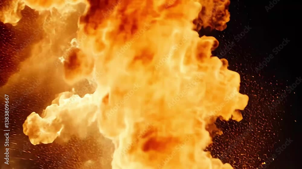 Aufkleber Explosive fireball with vibrant flames and glowing embers creating an intense visual display in 4k resolution
