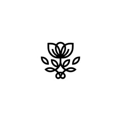 Minimalist Floral Logo Design, Black Line Art on White Background