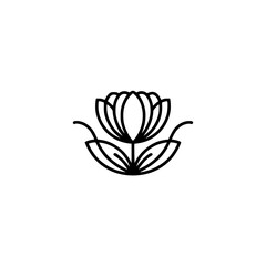 Minimalist Lotus Flower Logo Design, Black Line Art on White
