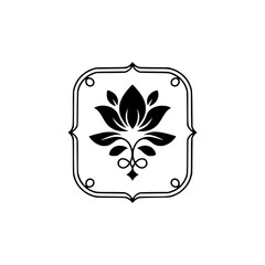 Elegant Black Lotus Floral Emblem on White Background