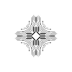 Minimalist Circuit Board Design on White, Digital Technology Concept