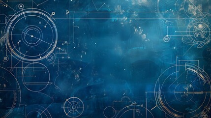 Obraz premium Abstract Blue Technical Blueprint Design with Geometric Shapes and Lines