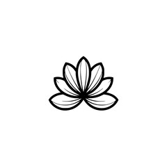 Minimalist Black Lotus Flower Outline on White Background