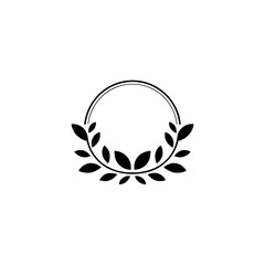 Minimalist Leaf Wreath Circle Frame, Black and White Design