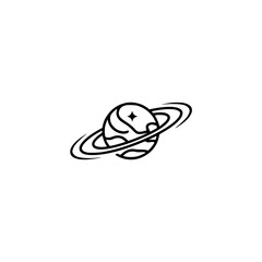 Minimalist Planet Icon: Vector Graphic, Outline Style, Space Theme, for Branding