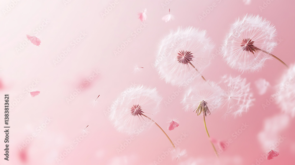 Aufkleber dandelion fluff background for aesthetic minimalism style background, blush pink color wallpaper wit