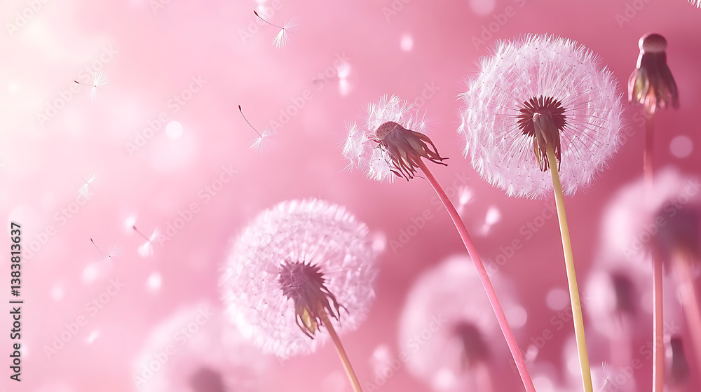 Aufkleber dandelion fluff background for aesthetic minimalism style background, blush pink color wallpaper wit