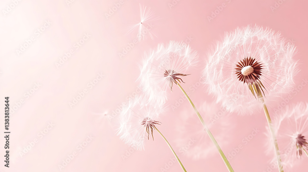 Aufkleber dandelion fluff background for aesthetic minimalism style background, blush pink color wallpaper wit