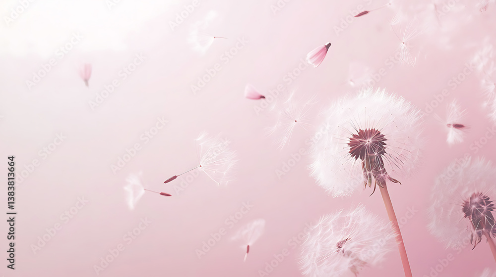 Aufkleber dandelion fluff background for aesthetic minimalism style background, blush pink color wallpaper wit