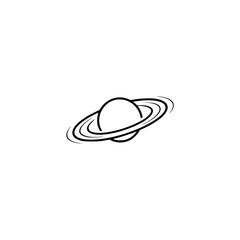 Minimalist Saturn Icon, Black Outline on White Background