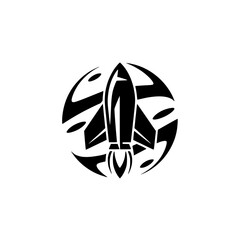 Black & White Rocketship Logo Design, Circle Frame