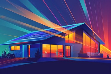Obraz premium Futuristic neon house with solar panels