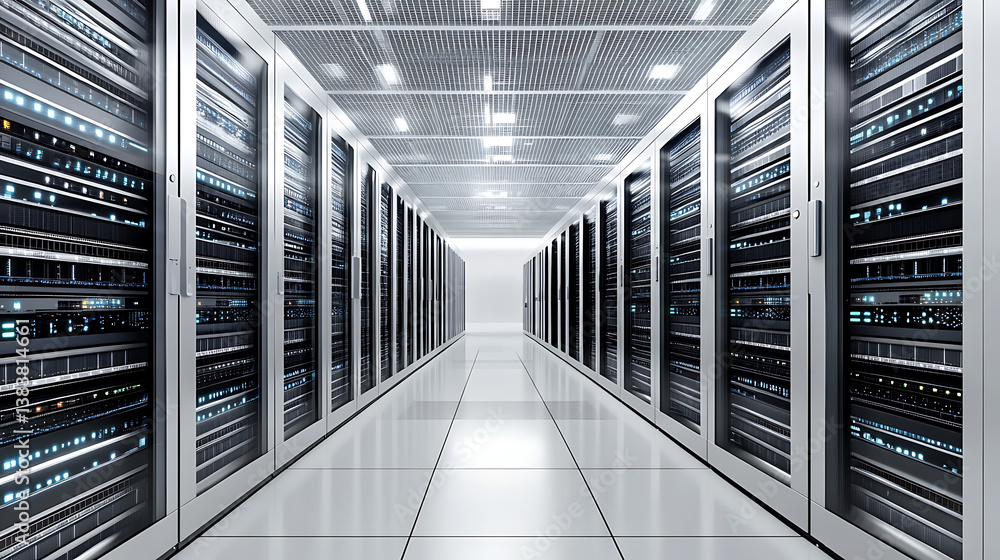 Aufkleber data center or server room with servers of information cloud storage futuristic modern 3d illustrati
