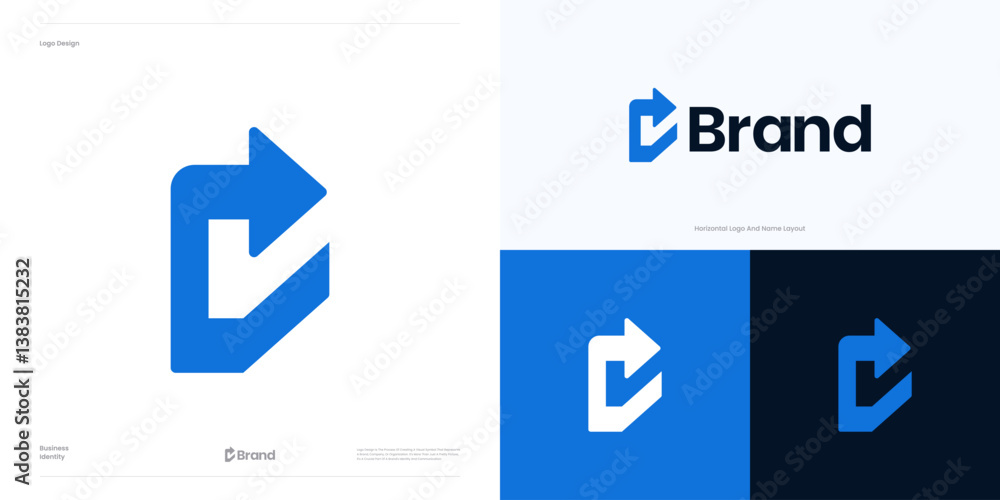 Poster letter c with arrow and checkmark concept logo icon design vector editable, modern simple geometric 