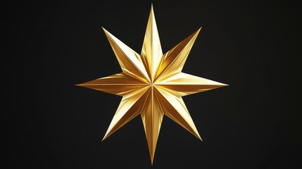 Obraz premium Eight-pointed gold star on black background.
