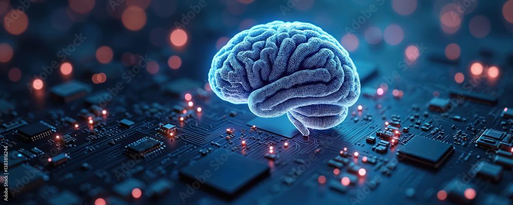 Aufkleber Digital art illustration brain circuit board. Concept artificial intelligence technology, neuroscience, medicine, computing, cybernetics, medical, science, communication, innovation. Abstract